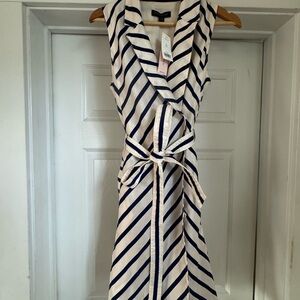 Banana Republic Navy and Cream Striped Midi Wrap Dress